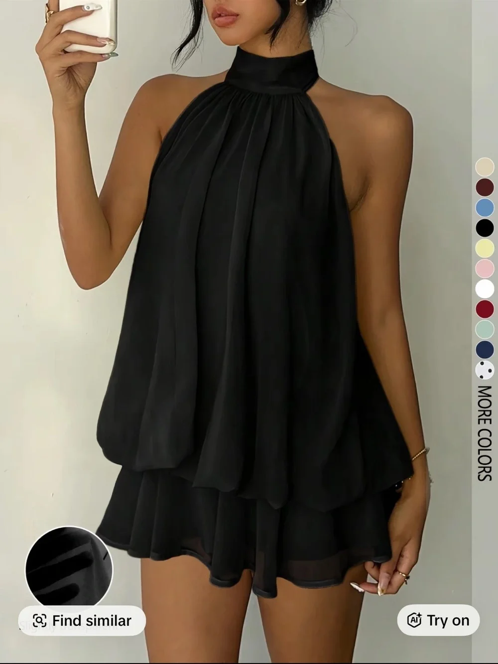 Cider Black Halter Neck Layered Mini Dress